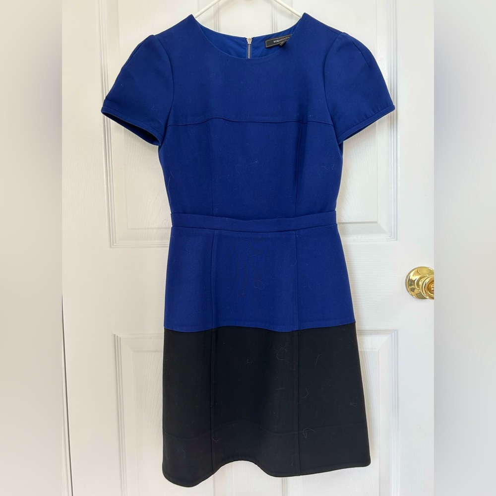 BCBGMAXAZRIA Short Sleeve Blue and Black Dress